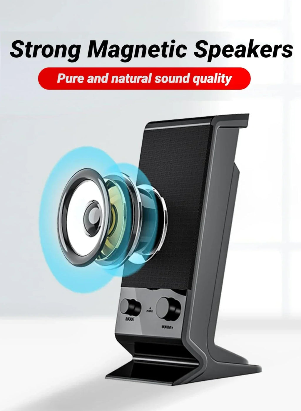 Compact USB Laptop Speakers with Volume Control (Black)